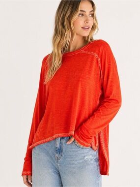 Free People We The Free Oversized Hi Lo Long Sleeve Tee Orange XS